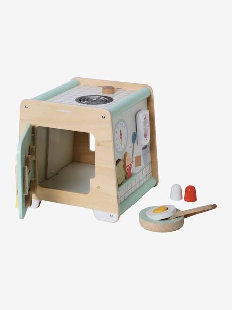 Cubo de actividades cocinita de madera FSC® BEIGE CLARO LISO CON MOTIVOS 