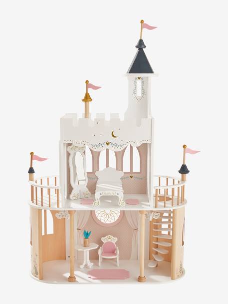 Castillo de princesas para muñecas modelo de madera FSC® BLANCO CLARO LISO CON MOTIVOS 