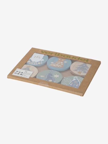 Pack de 6 bolas planas de Navidad estilo escandinavo BEIGE MEDIO LISO CON MOTIVOS 