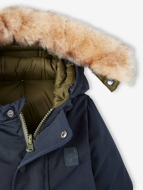 Parka reversible para bebé con capucha AZUL OSCURO LISO CON MOTIVOS 