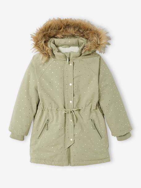 Parka con capucha de lunares irisados con relleno de poliéster reciclado, para niña VERDE MEDIO ESTAMPADO 