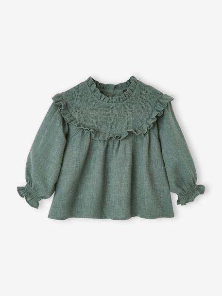 Blusa con smocks y cinta del pelo a juego, para bebé VERDE OSCURO GRISACEO+violeta claro 