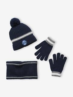 Conjunto de gorro + snood + guantes de canalé, para niño