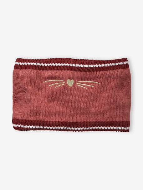 Snood bordado Gato de canalé ROSA OSCURO LISO CON MOTIVOS 