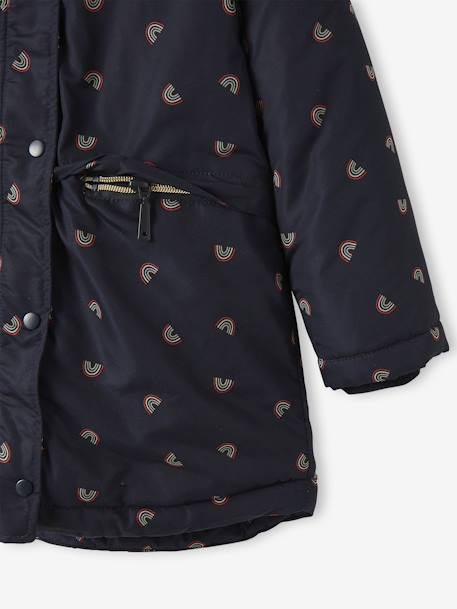 Parka con capucha y forro de sherpa, para niña AZUL OSCURO ESTAMPADO 