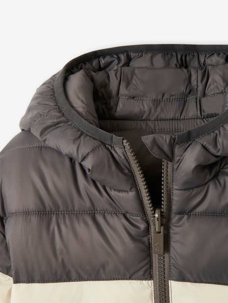 Chaqueta acolchada ligera reversible con relleno de poliéster reciclado, para niño GRIS OSCURO A RAYAS 