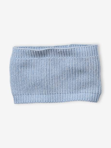 Conjunto de gorro + snood + guantes de punto chenilla, niña AZUL CLARO JASPEADO 