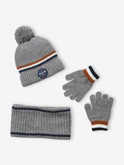 -Conjunto de gorro + snood + guantes de canalé, para niño