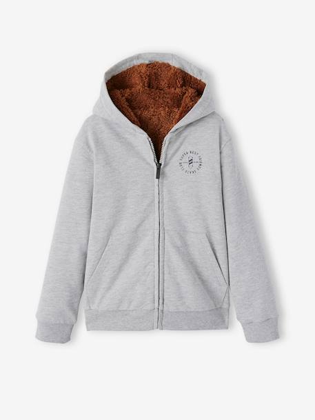 Sudadera con cremallera y forro de sherpa, para niño gris jaspeado+GRIS OSCURO JASPEADO 