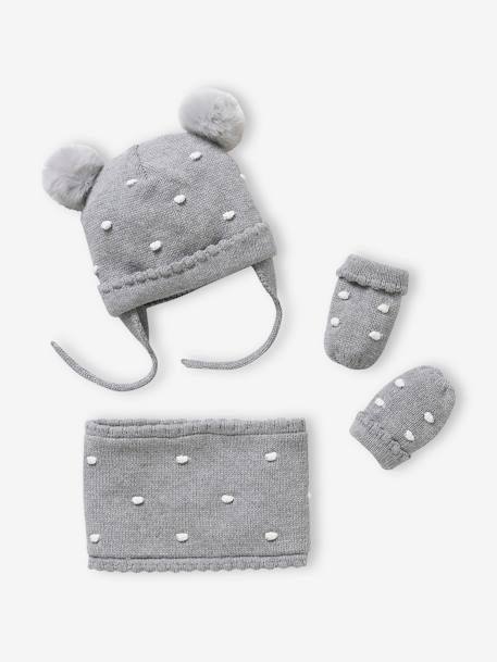 Bebé-Accesorios-Conjunto a lunares de gorro + snood + manoplas, para bebé niña