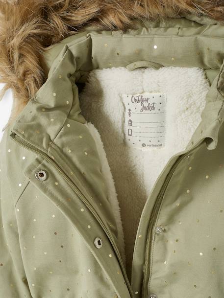 Parka con capucha de lunares irisados con relleno de poliéster reciclado, para niña VERDE MEDIO ESTAMPADO 