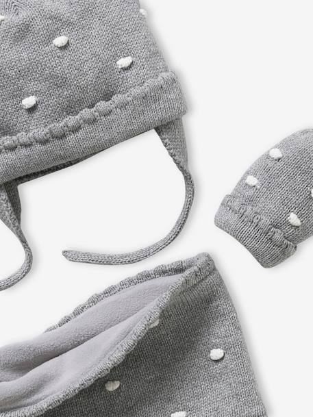 Conjunto a lunares de gorro + snood + manoplas, para bebé niña GRIS OSCURO JASPEADO 