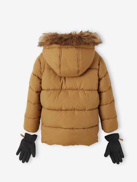 Chaqueta acolchada con forro polar y guantes o manoplas, para niño AZUL MEDIO LISO CON MOTIVOS+MARRON MEDIO LISO CON MOTIVOS+verde pino 