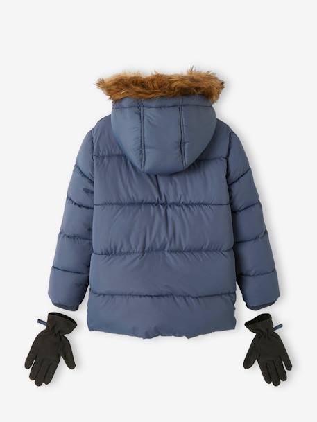 Chaqueta acolchada con forro polar y guantes o manoplas, para niño AZUL MEDIO LISO CON MOTIVOS+MARRON MEDIO LISO CON MOTIVOS 