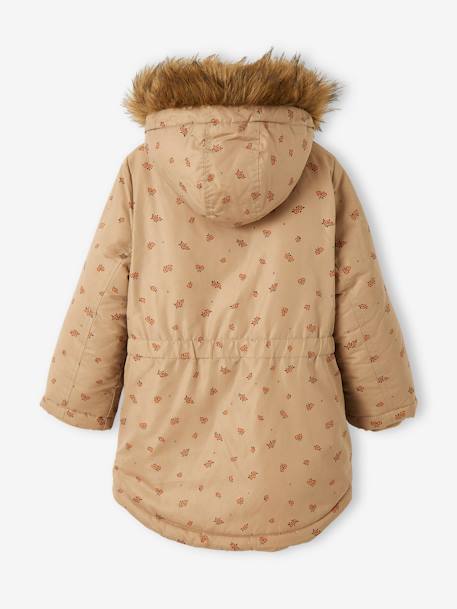 Parka con capucha y forro de sherpa, para niña AZUL OSCURO ESTAMPADO+MARRON MEDIO ESTAMPADO 