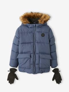 Chaqueta acolchada con forro polar y guantes o manoplas, para niño