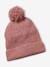 Conjunto de gorro + snood + mitones de punto bobo trenzado azul grisáceo+ROSA MEDIO LISO 