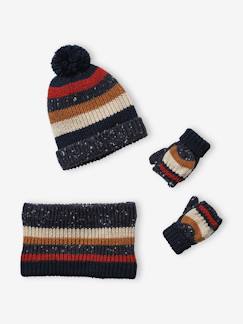 Niño-Accesorios-Gorros, bufandas, guantes-Conjunto de gorro + snood + manoplas a rayas, niño