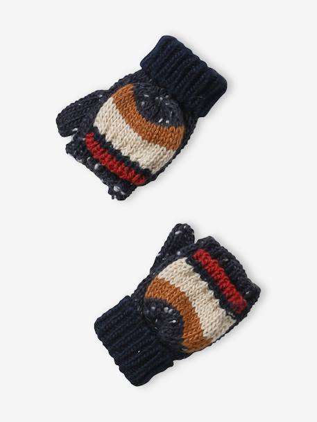 Conjunto de gorro + snood + manoplas a rayas, niño AZUL OSCURO BICOLOR/MULTICOLOR 