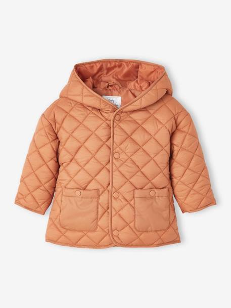 Chaqueta acolchada con capucha, para bebé NARANJA OSCURO LISO 