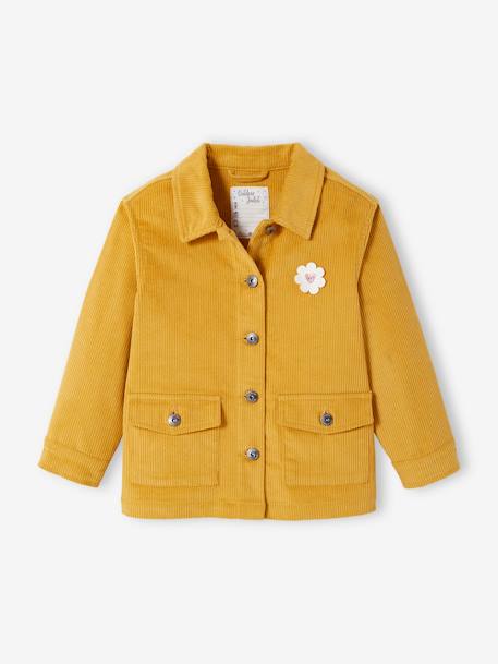 Chaqueta estilo worker de pana con emblema de flor irisada, para niña AMARILLO MEDIO LISO CON MOTIVO 