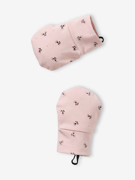 Conjunto personalizable, de gorro + manoplas + fular + bolso de punto estampado para bebé niña rosa palo 