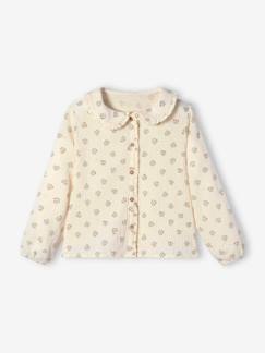 -Blusa de gasa de algodón con detalles de volantes y motivos estampados, para niña