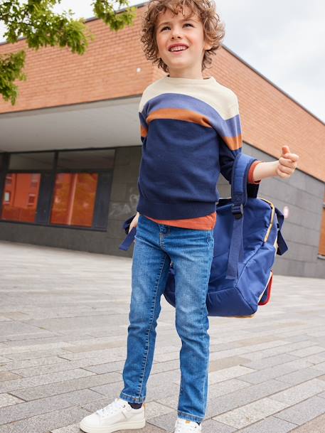 Jersey de punto fino con rayas anchas para niño BEIGE CLARO LISO CON MOTIVOS+gris jaspeado 