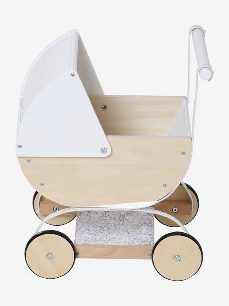 Cochecito de madera FSC® para muñeca BLANCO MEDIO LISO CON MOTIVOS 