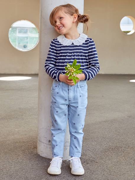 Camiseta estilo blusa con flores, para niña azul claro - Vertbaudet