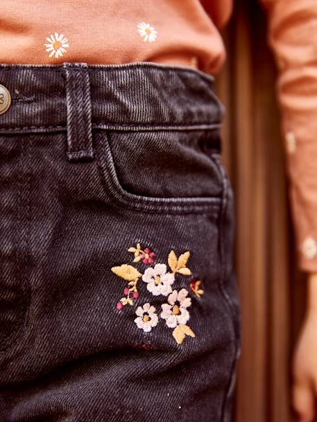 Vaqueros anchos bordados de flores, para niña NEGRO OSCURO LISO CON MOTIVOS 