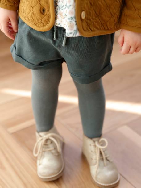 Conjunto de 3 prendas, camiseta, short de pana y cinta del pelo, para bebé niña VERDE OSCURO LISO+violeta claro 