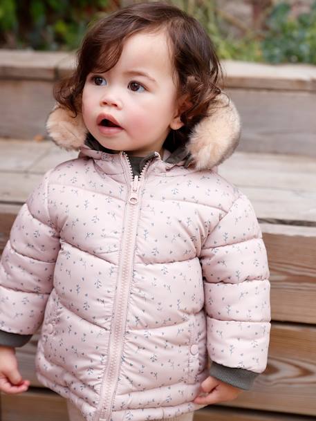 Parka reversible con relleno de poliéster reciclado, para bebé VERDE MEDIO LISO CON MOTIVOS 