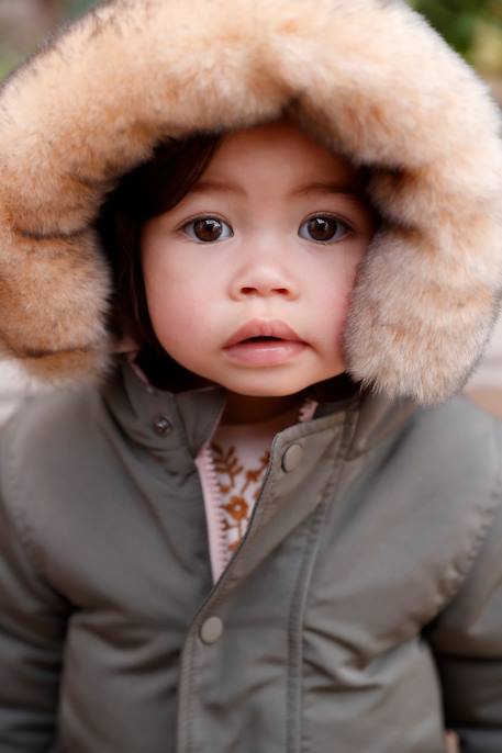 Parka reversible con relleno de poliéster reciclado, para bebé VERDE MEDIO LISO CON MOTIVOS 