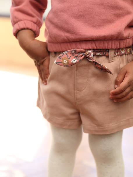 Short con cintura elástica y cinturón de tejido, para bebé BEIGE MEDIO LISO CON MOTIVOS 