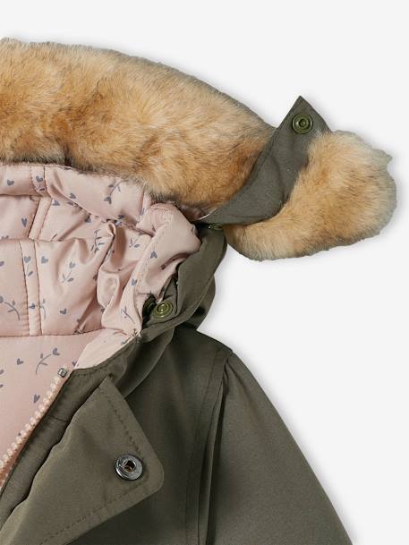 Parka reversible con relleno de poliéster reciclado, para bebé VERDE MEDIO LISO CON MOTIVOS 