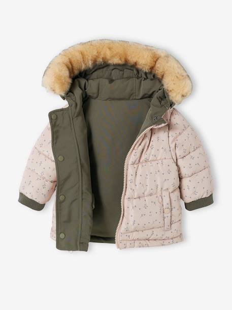 Parka reversible con relleno de poliéster reciclado, para bebé VERDE MEDIO LISO CON MOTIVOS 