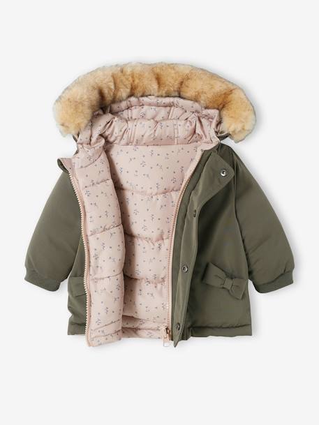 Parka reversible con relleno de poliéster reciclado, para bebé VERDE MEDIO LISO CON MOTIVOS 