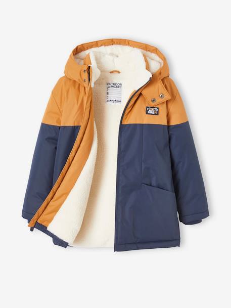 Parka técnica con capucha para niño MARRON MEDIO LISO CON MOTIVOS 