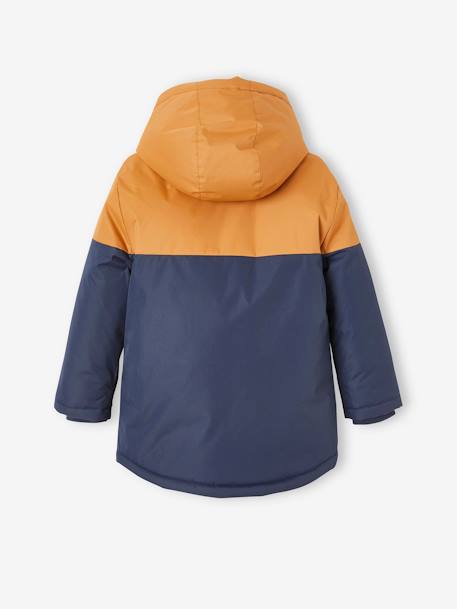 Parka técnica con capucha para niño AZUL FUERTE LISO CON MOTIVOS+MARRON MEDIO LISO CON MOTIVOS 