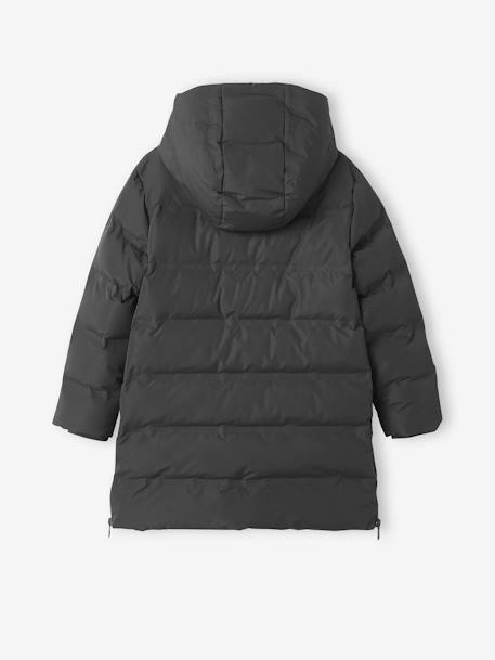 Chaqueta acolchada larga de punto polar con capucha, para niño GRIS MEDIO LISO CON MOTIVOS 