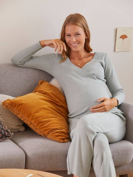 Conjunto de 2 prendas pijama de embarazo y lactancia gris claro liso -  Vertbaudet