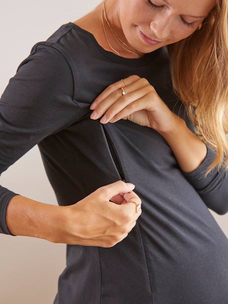 Vestido tubo de punto para embarazo y lactancia NEGRO OSCURO LISO 