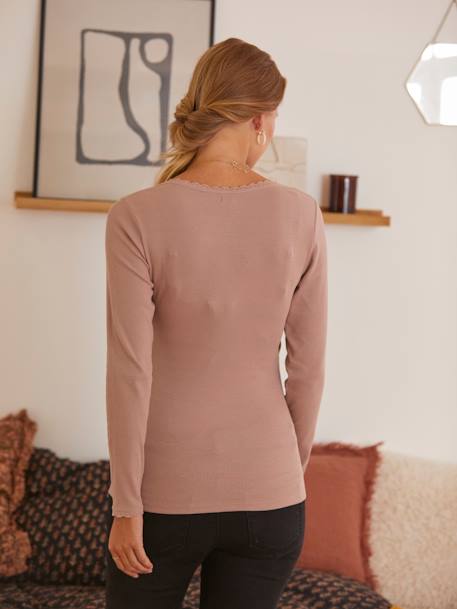 Camiseta con cuello de pico cruzado para embarazo y lactancia GRIS OSCURO LISO+ROSA CLARO LISO 