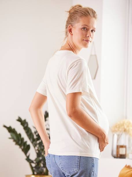 Camiseta con mensaje para embarazo y lactancia BLANCO CLARO LISO CON MOTIVOS 