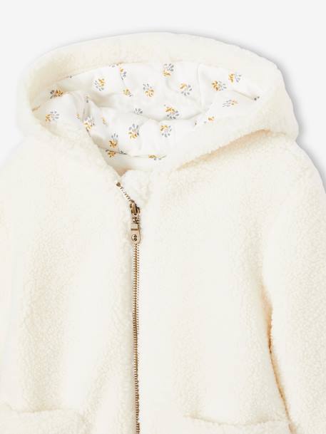 Chaqueta con capucha de sherpa, niña BLANCO CLARO LISO 