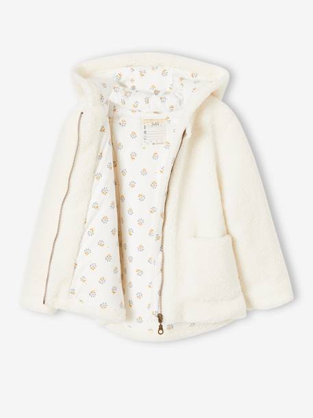 Chaqueta con capucha de sherpa, niña BLANCO CLARO LISO 