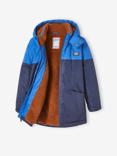 Parka técnica con capucha para niño AZUL FUERTE LISO CON MOTIVOS+MARRON MEDIO LISO CON MOTIVOS 