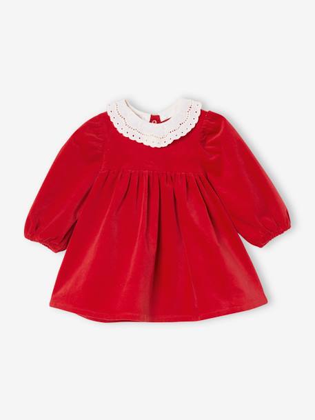 Vestido de terciopelo para bebés con leotardos a juego rojo 