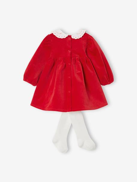 Vestido de terciopelo para bebés con leotardos a juego rojo 